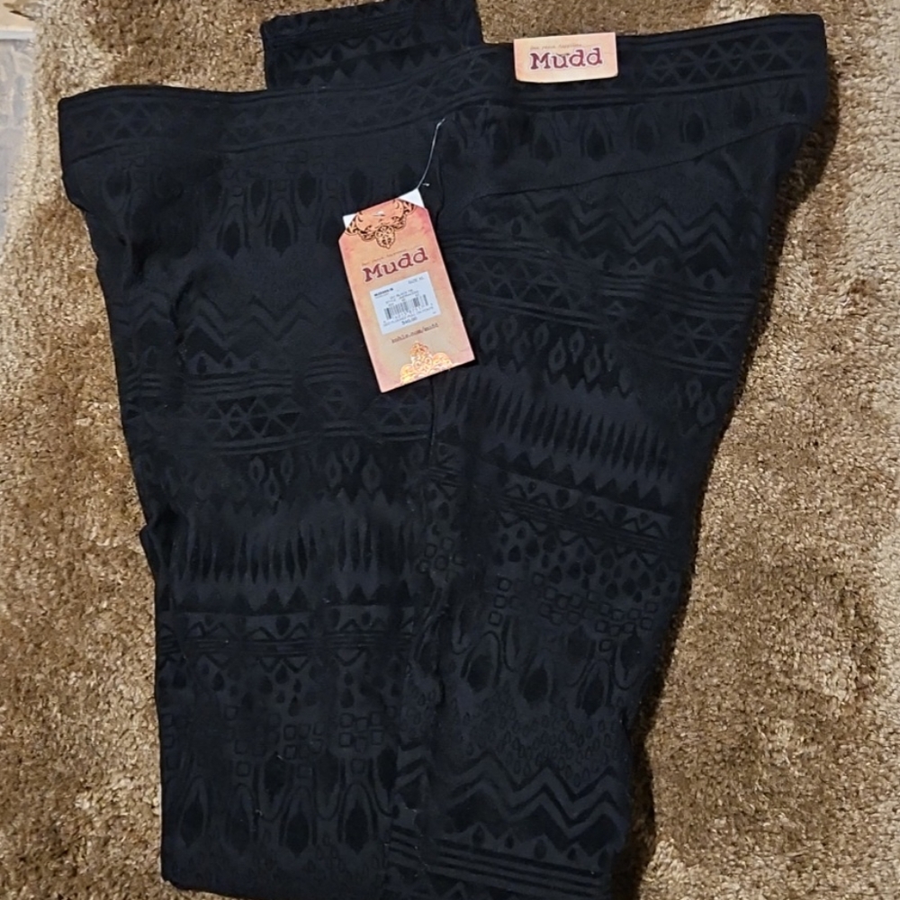 NWT VTG XL Mudd Black Velvet Boho Aztec Leggings Yoga Pants High Rise Rare